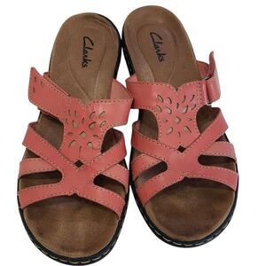 Clarks Woman's Salmon Colored Leather Sandals, Size 6.5